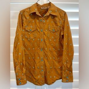 Wrangler - Small - Button Down Shirt - Cowgirl/Rodeo - Turquoise - Rust Orange